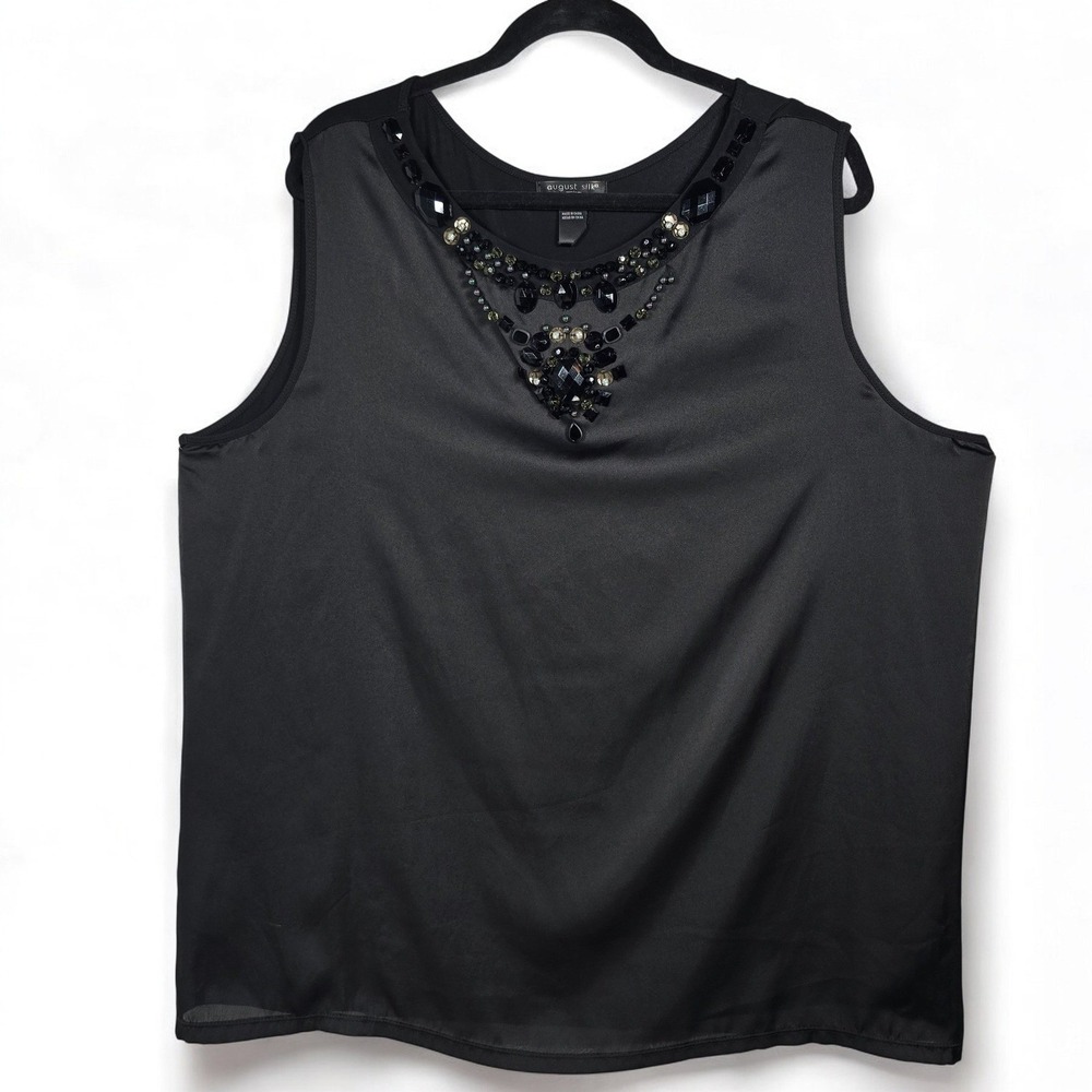 August Silk Tank Top Woman Plus Size 3X Black Embellished Beaded Evening Wear